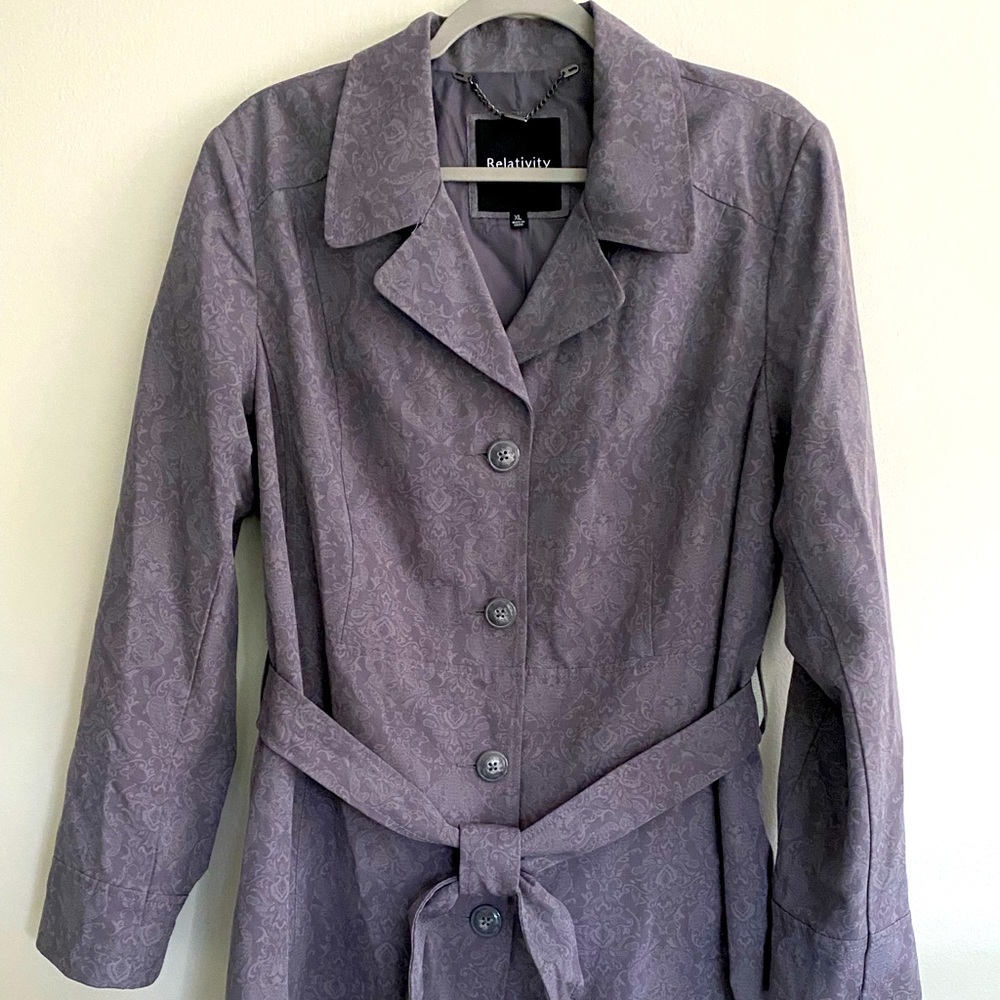 RELATIVITY- Women’s Trench Coat/Jacket -Size XL -Gray Baroque Paisley NEW w/Tags